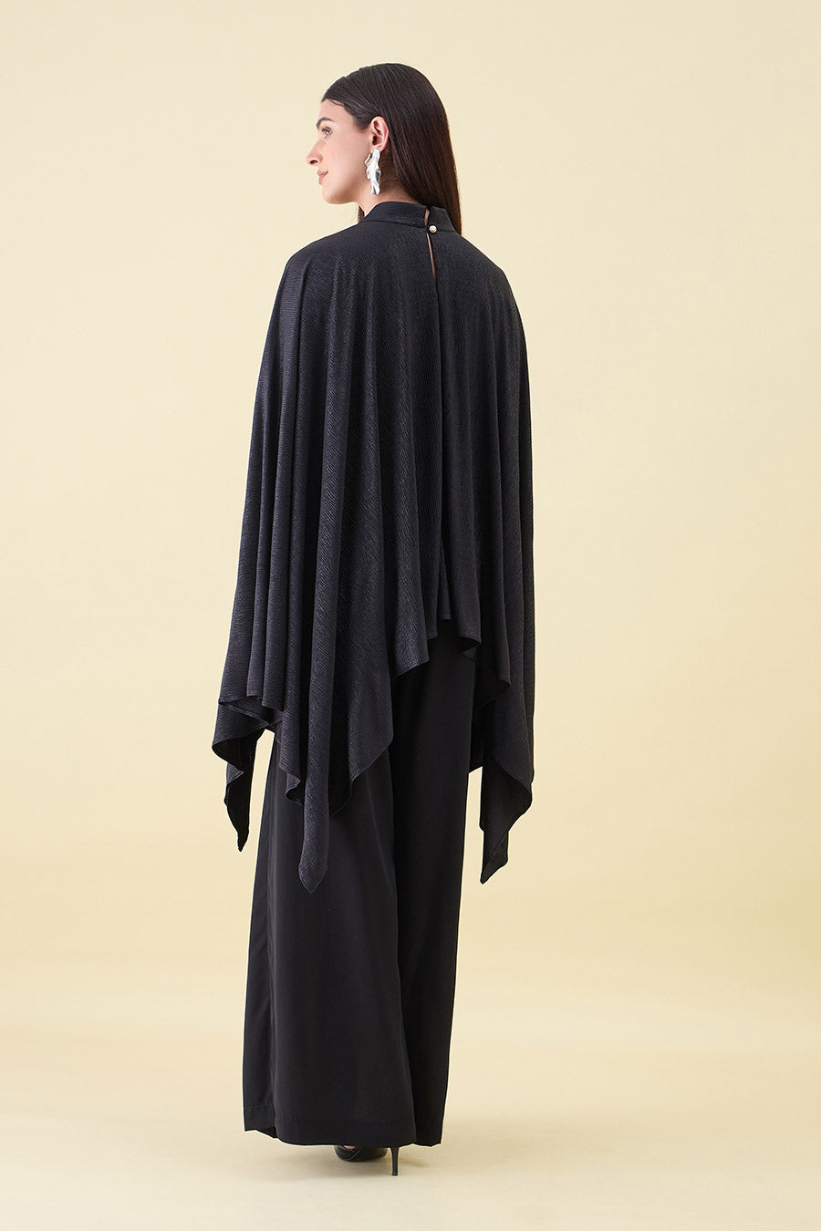 Black Metallic Shimmer Cape Tunic Co-Ord Set
