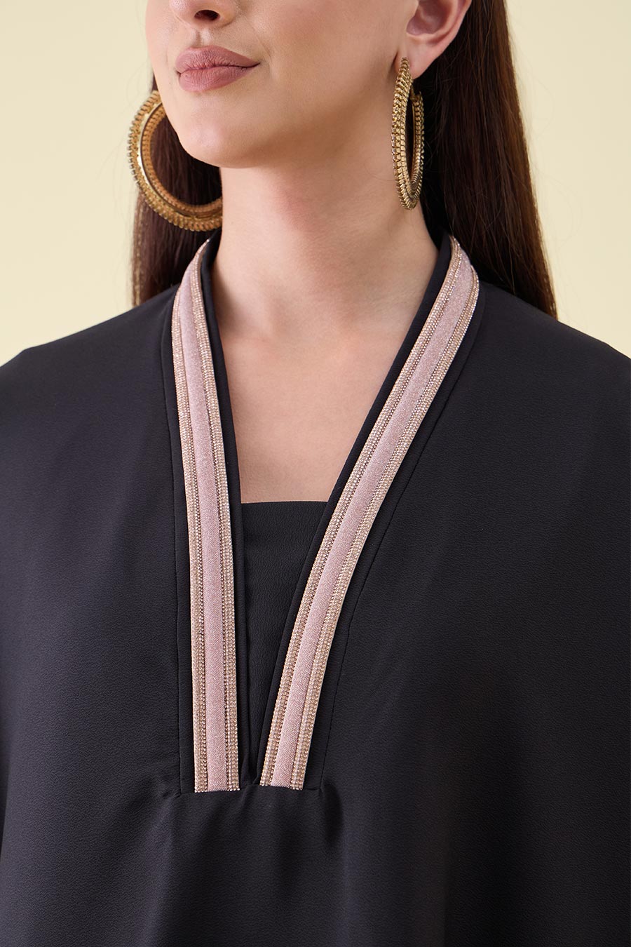 Black Metallic Embellished Kaftan & Drape Skirt Set