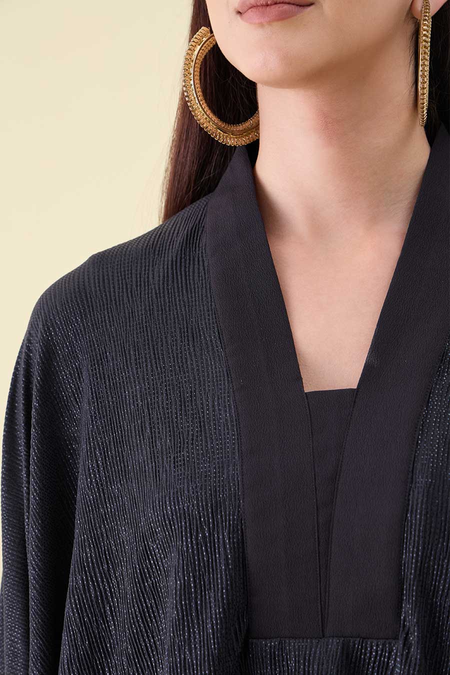 Black Metallic Shimmer Kaftan & Drape Skirt Set