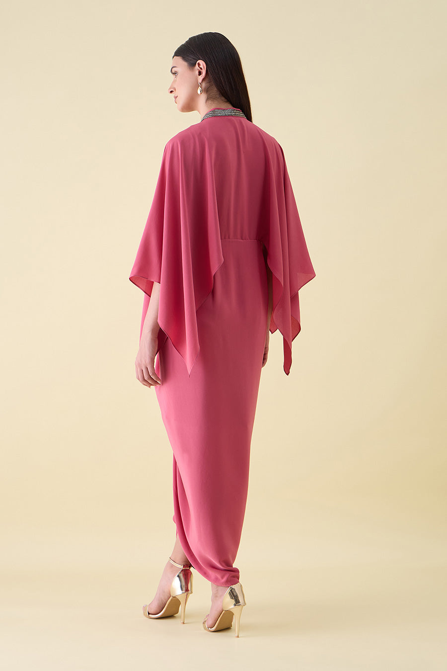 Pink Sara Metallic Embellished Draped Dress