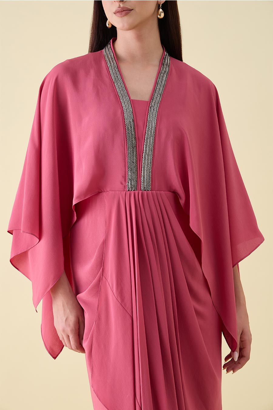 Pink Sara Metallic Embellished Draped Dress