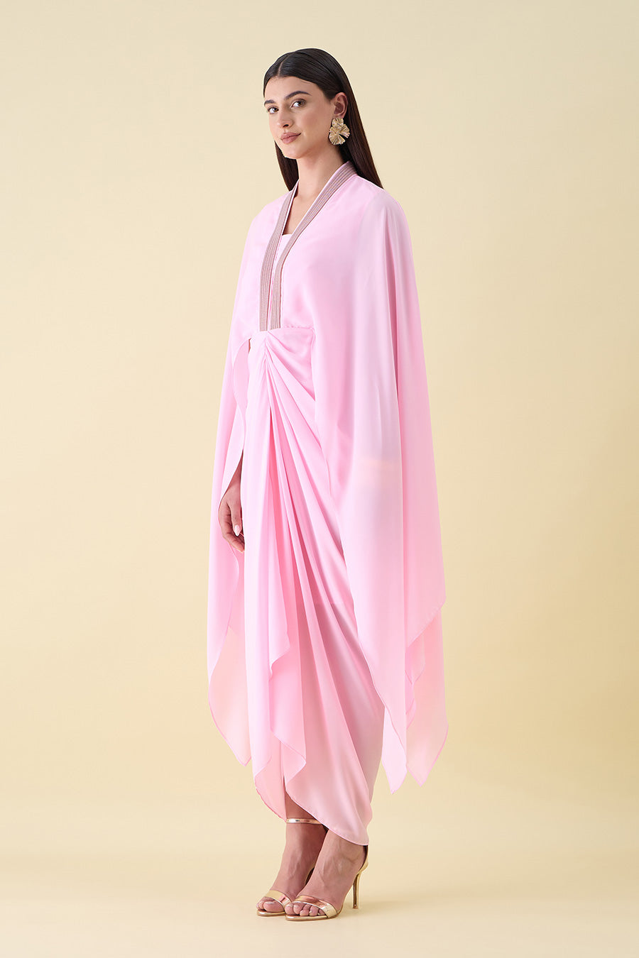 Bubble Pink Metallic Embellished Draped Dress