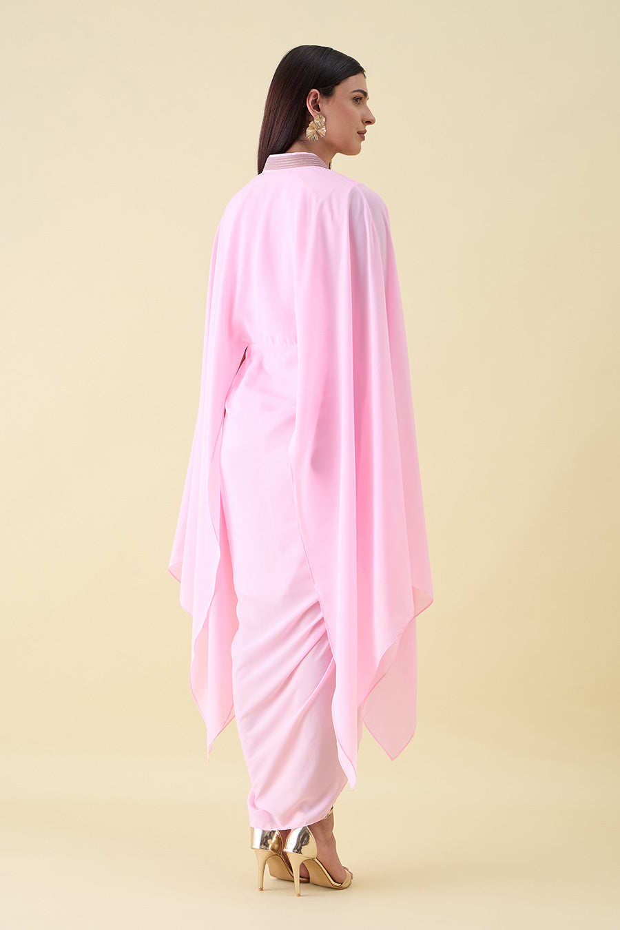 Bubble Pink Metallic Embellished Draped Dress