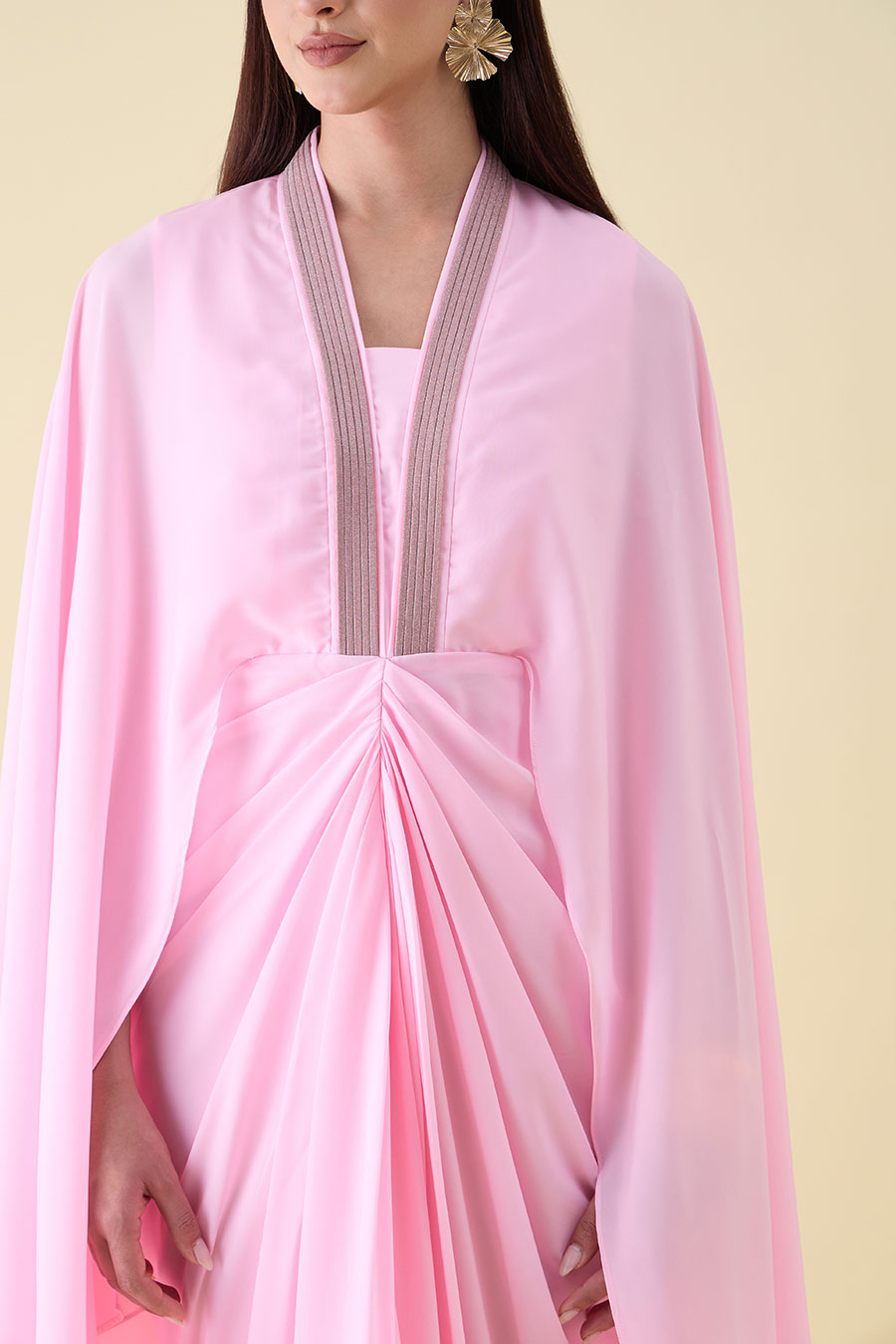 Bubble Pink Metallic Embellished Draped Dress