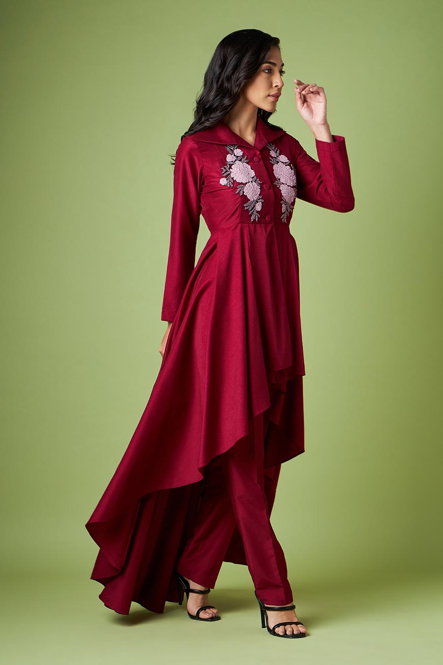 Maroon Embroidered Tunic & Pant Co-Ord Set