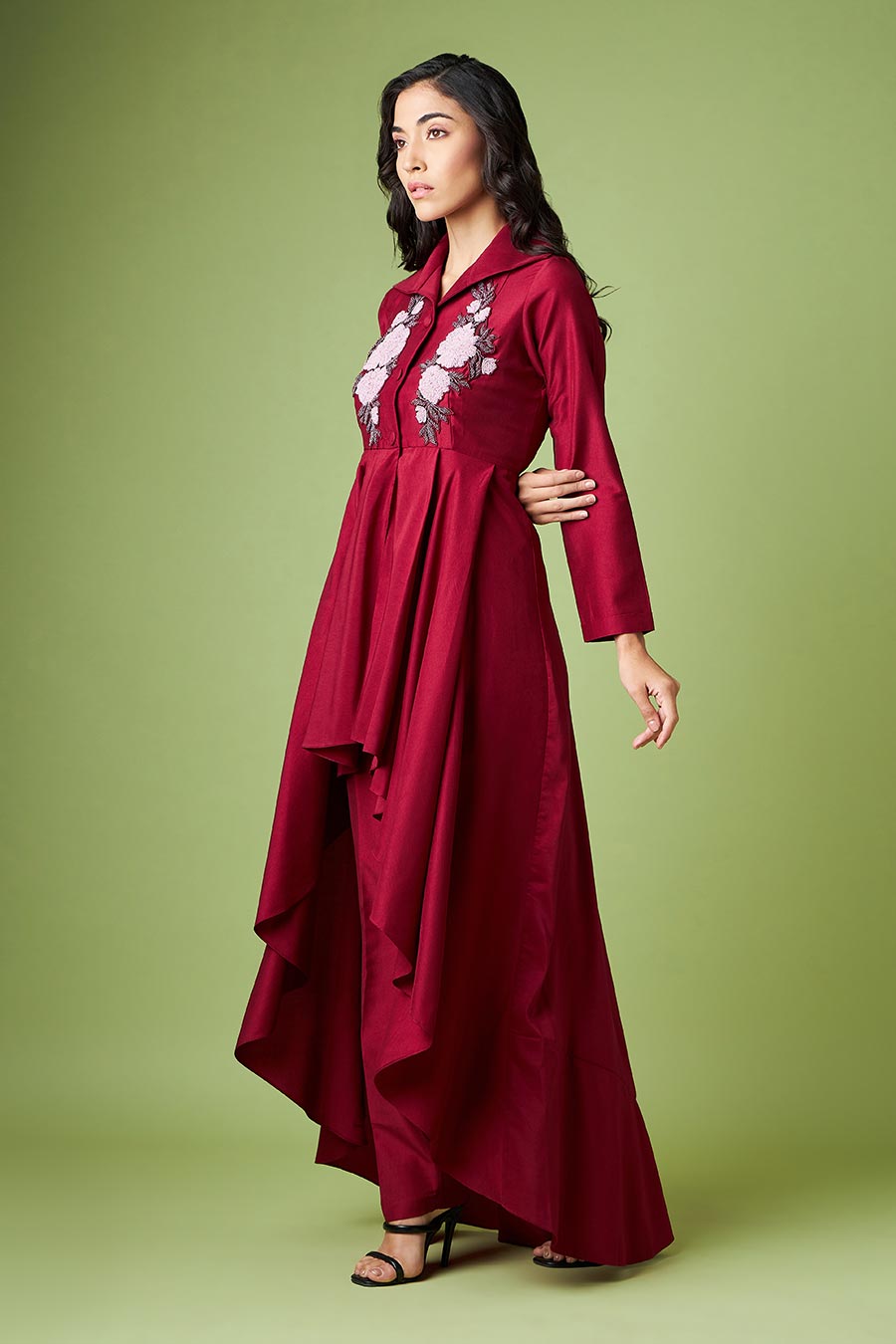 Maroon Embroidered Tunic & Pant Co-Ord Set