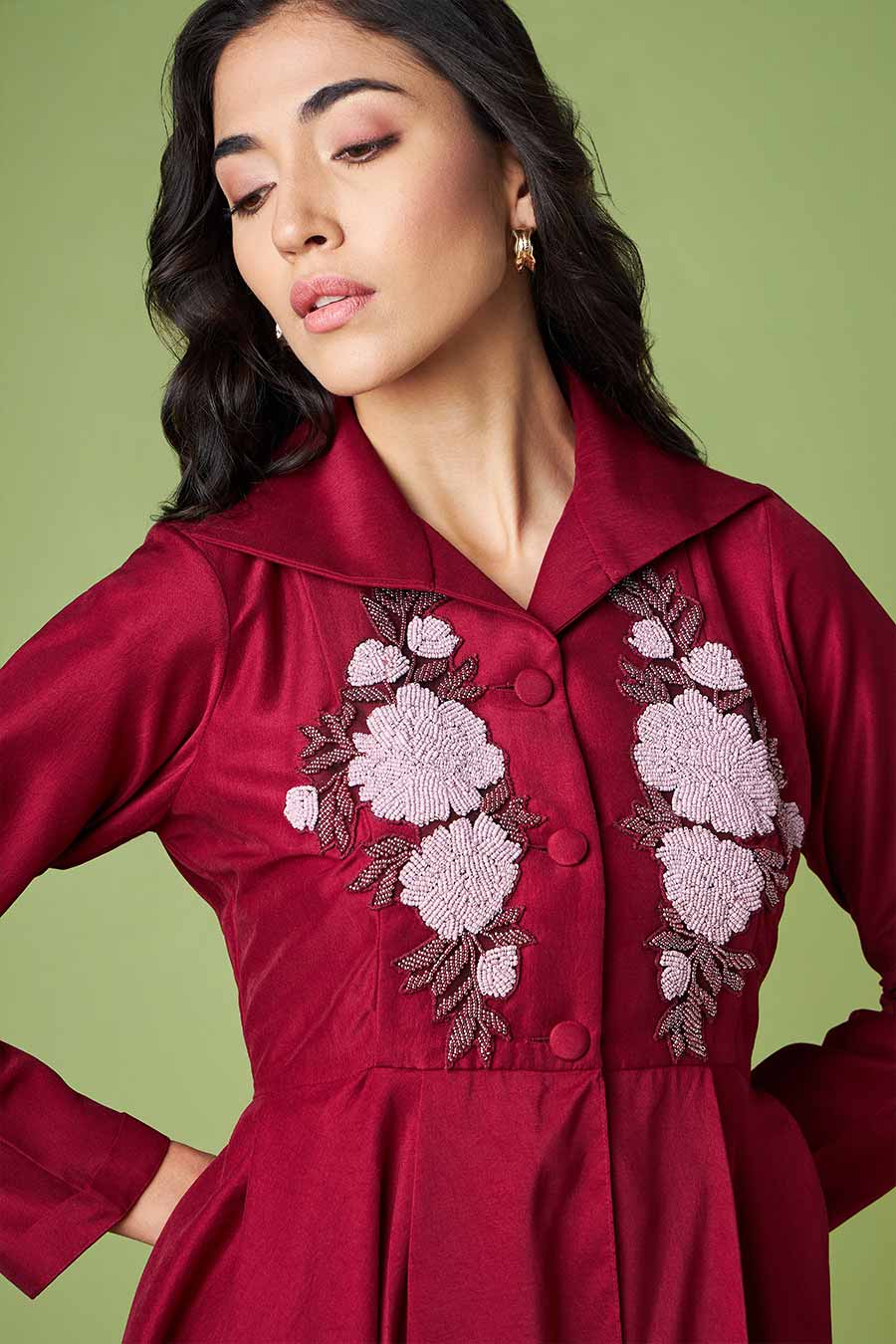 Maroon Embroidered Tunic & Pant Co-Ord Set