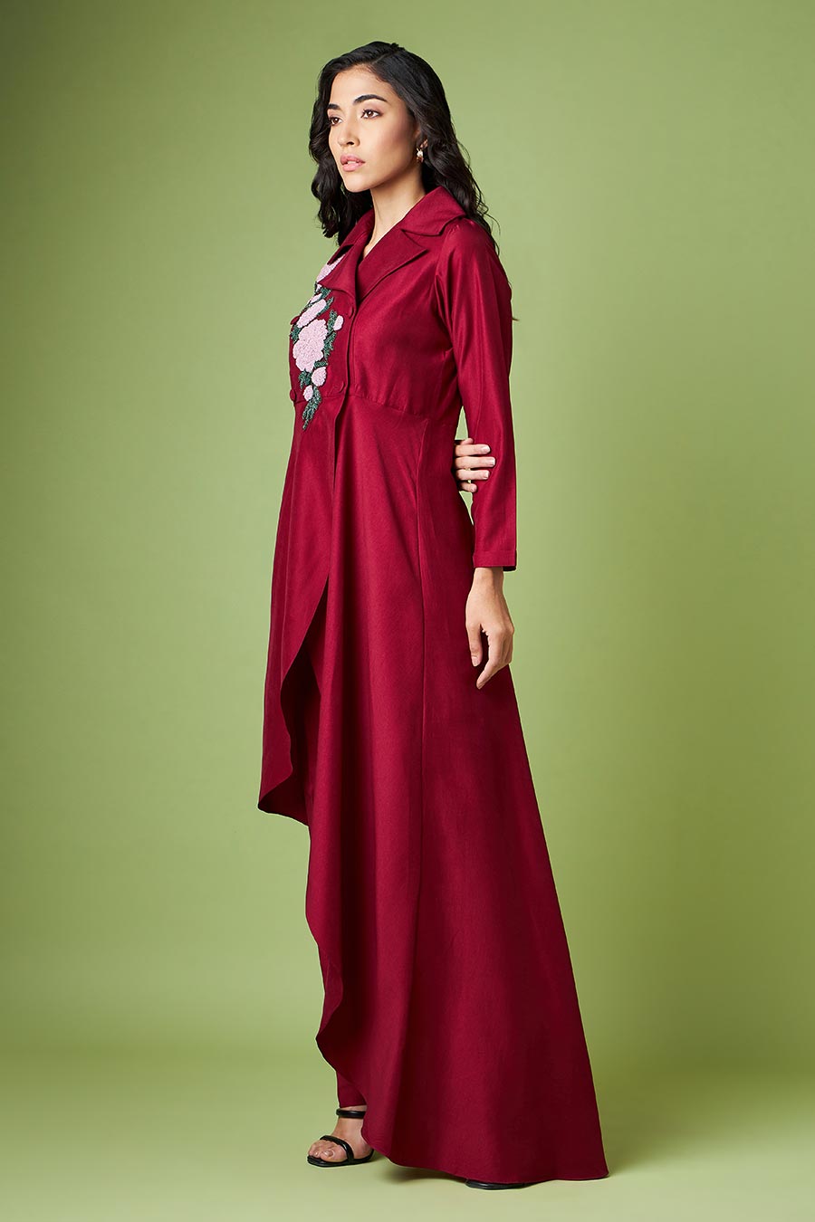 Maroon Embroidered Blazer & Pant Co-Ord Set