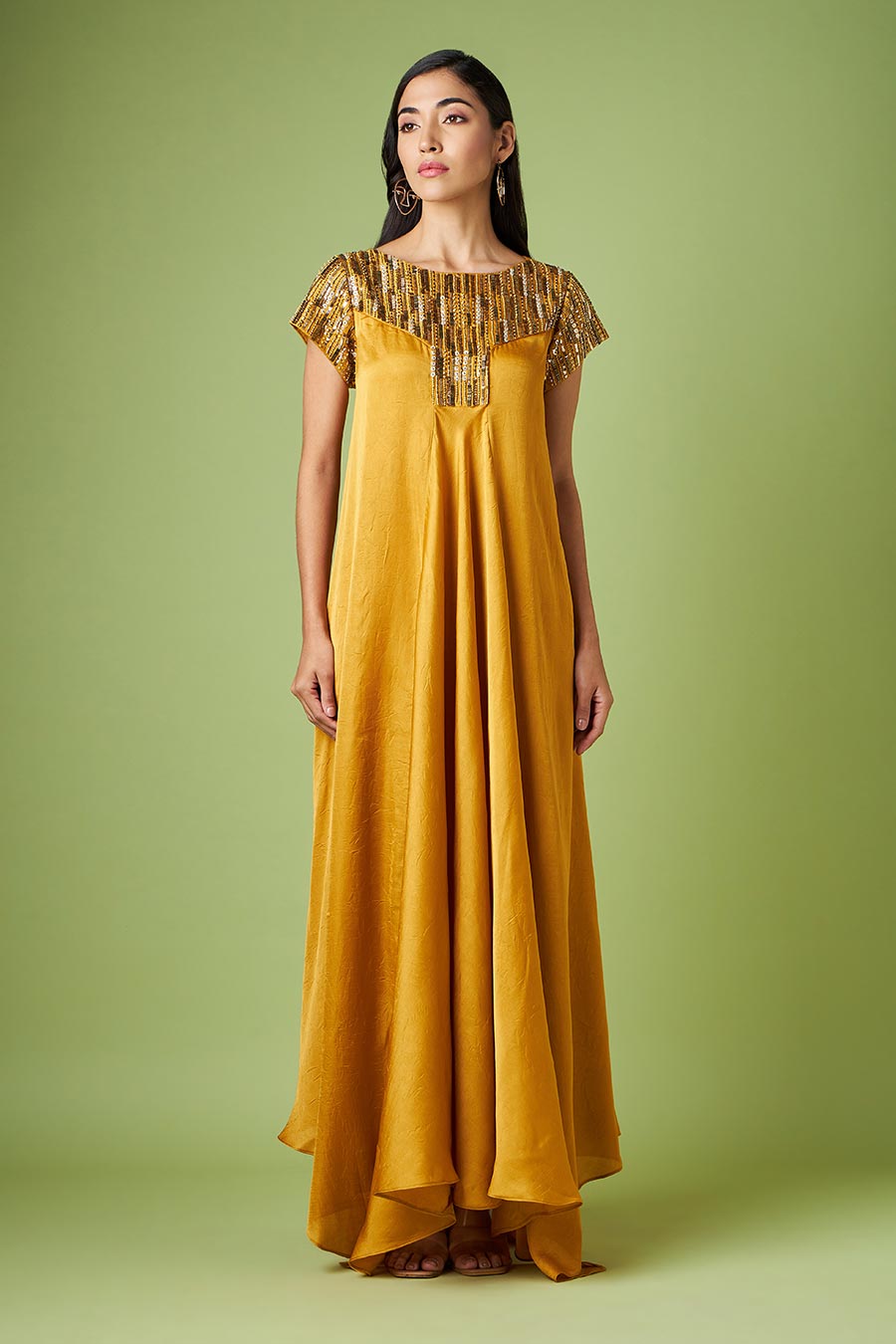 Mustard Embellished Gown Dress