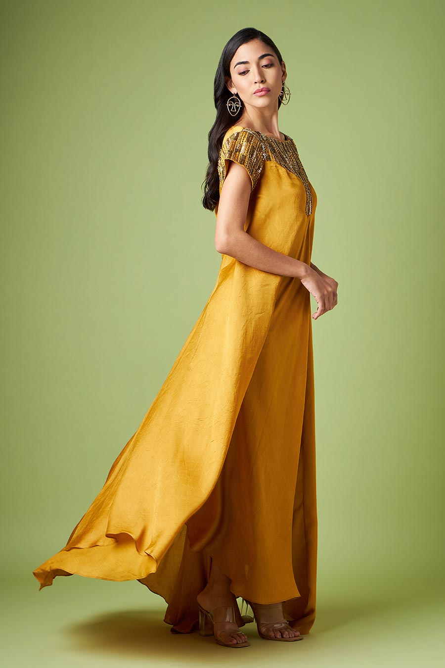 Mustard Embellished Gown Dress