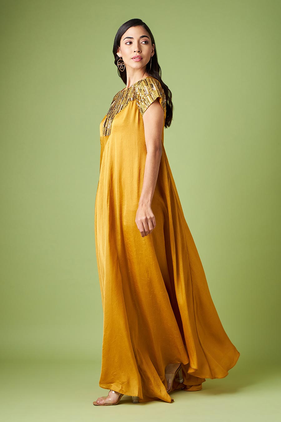Mustard Embellished Gown Dress