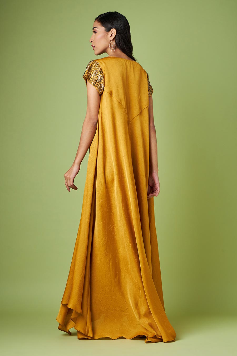 Mustard Embellished Gown Dress
