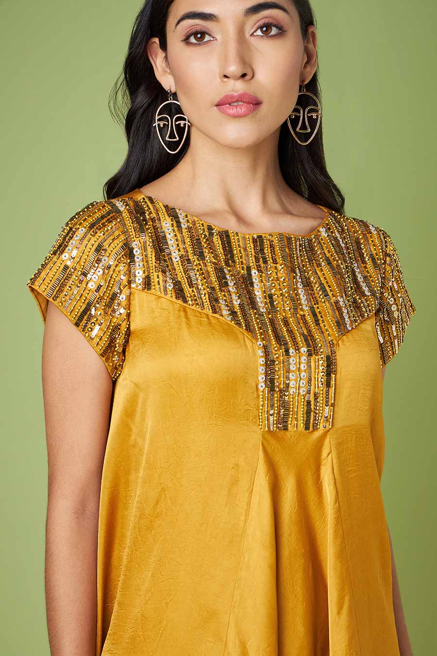 Mustard Embellished Gown Dress