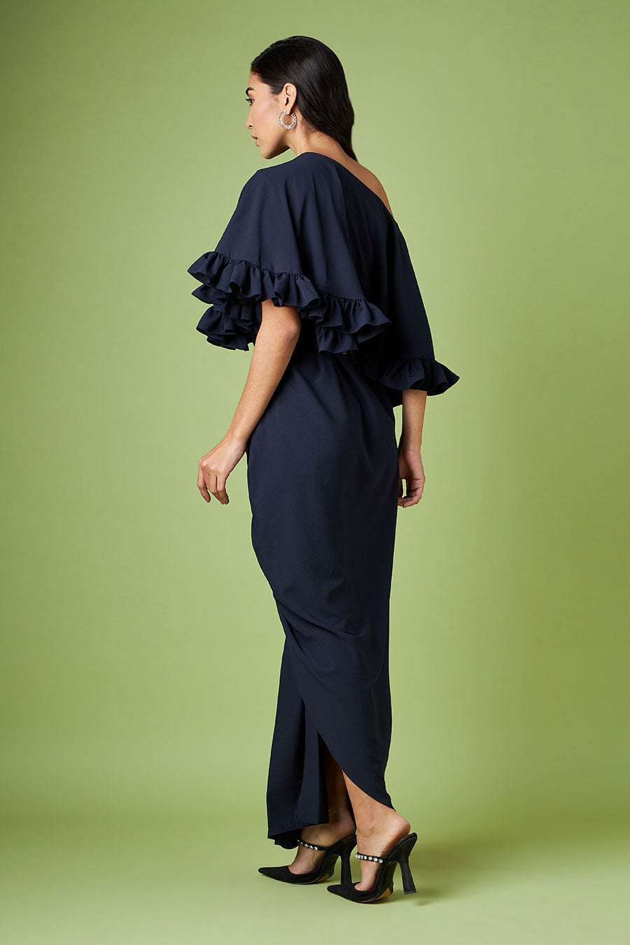 Blue Drape Dress with Embellished Belt