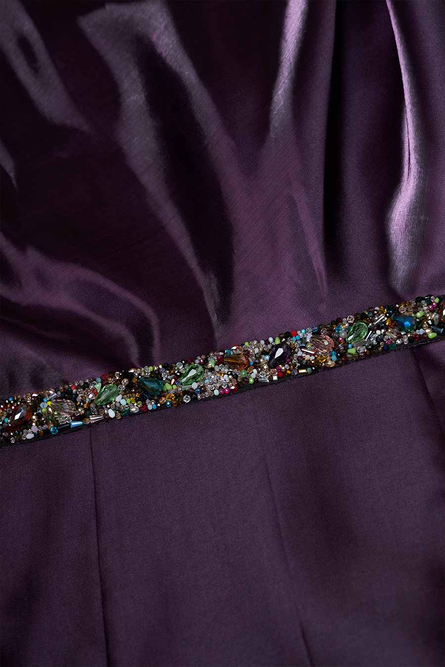Purple Peplum Top & Pant Set With Embellished Belt