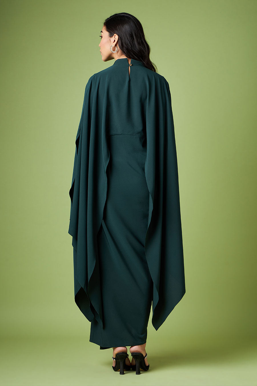 Green Embroidered Drape Dress