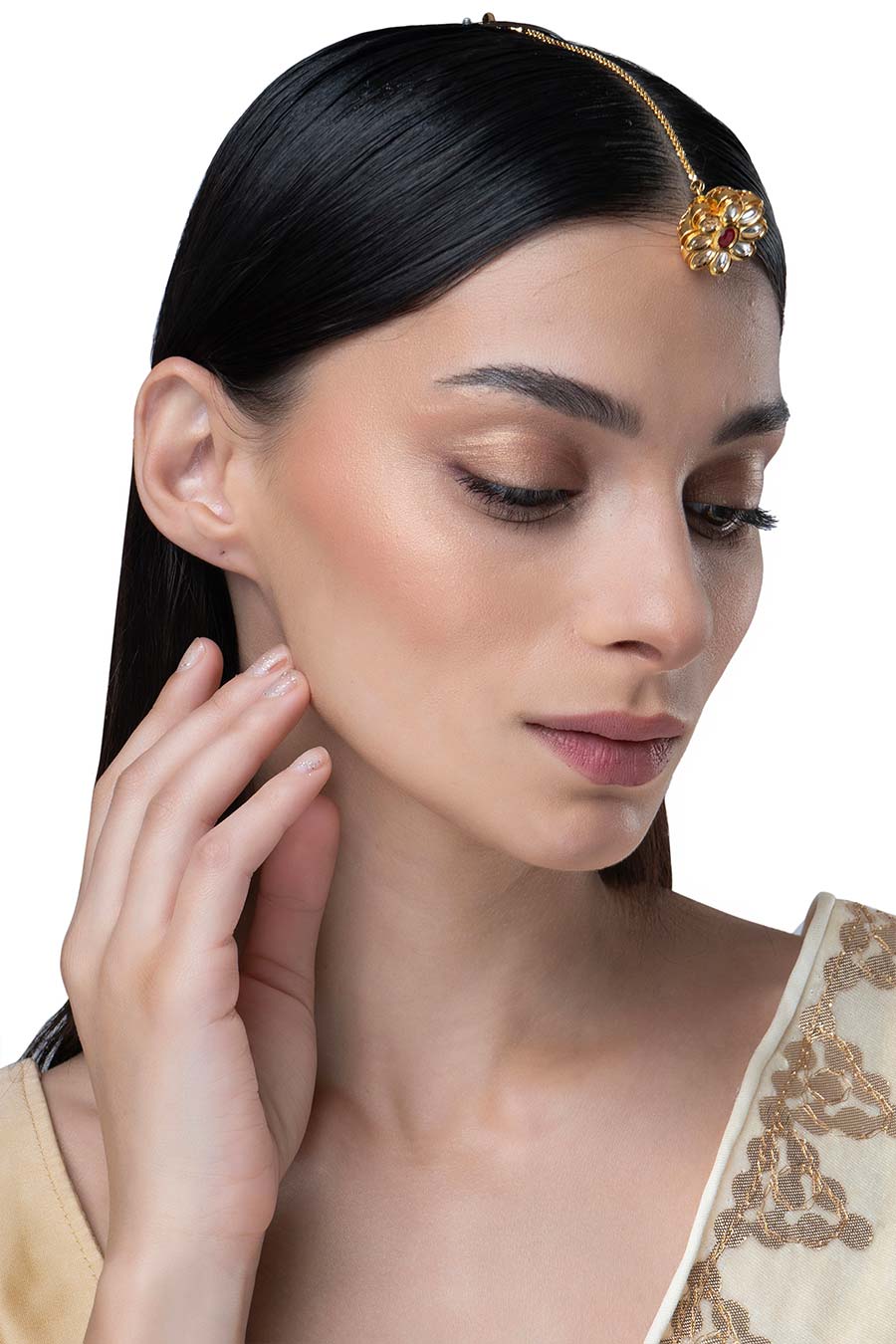 Gold Finish Red Stone Flower Borla
