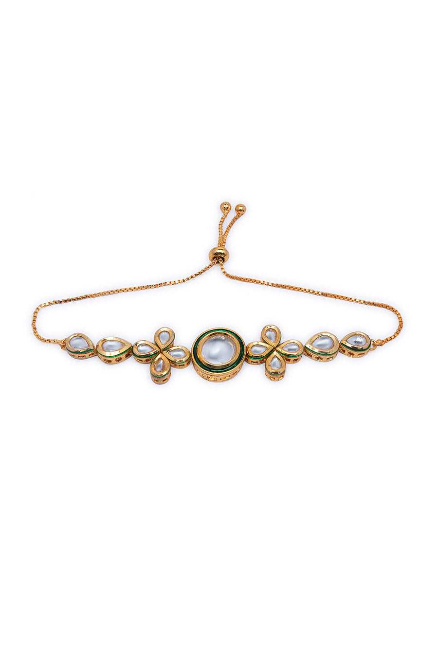Gold Finish Floral Shape Kundan Bracelet