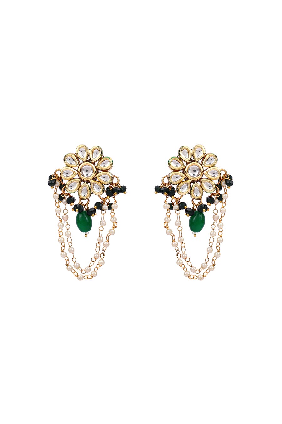 Gold Finish Emerald Kundan Earrings