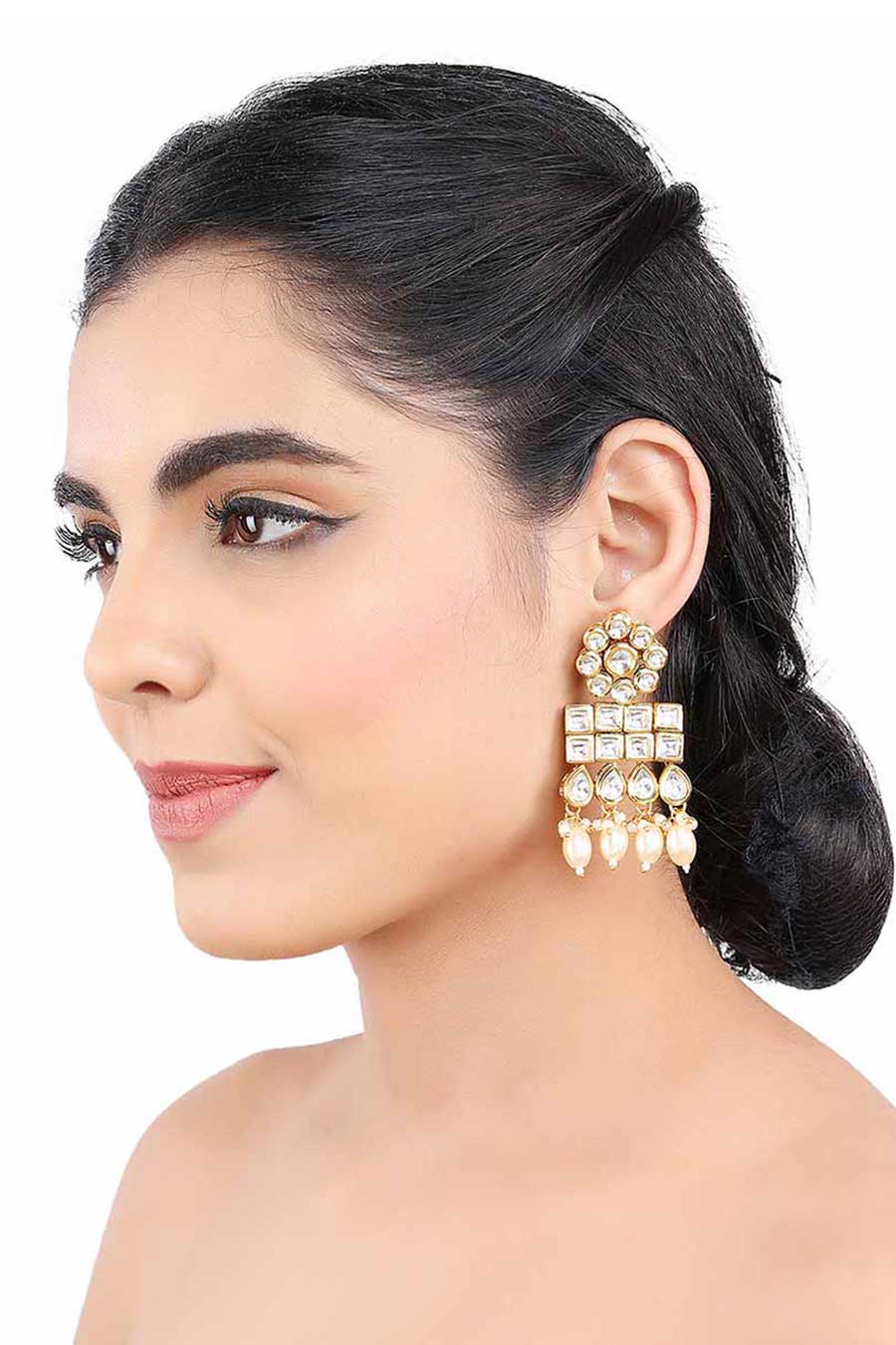 Gold Finish Kundan Drop Earrings