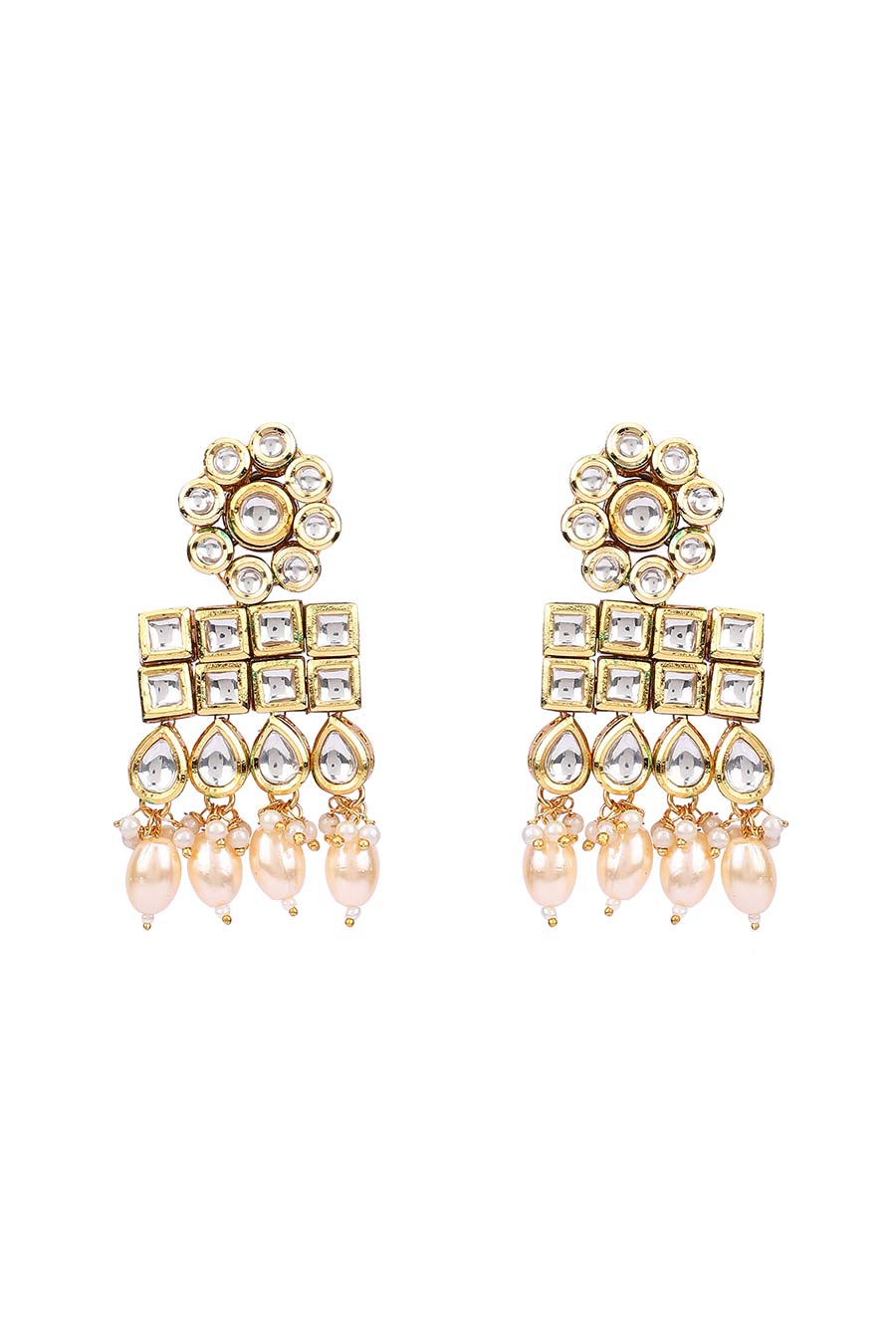 Gold Finish Kundan Drop Earrings
