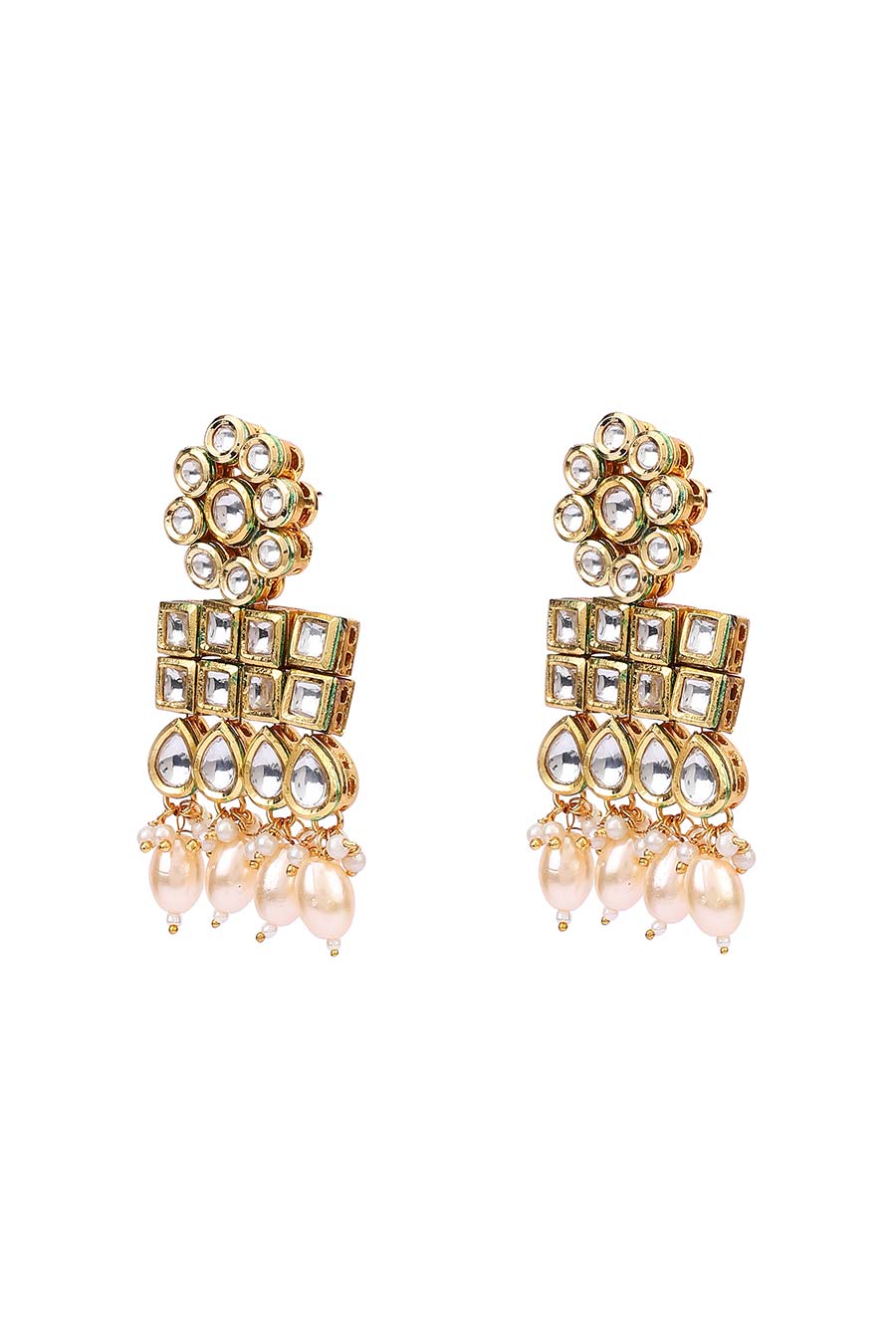 Gold Finish Kundan Drop Earrings