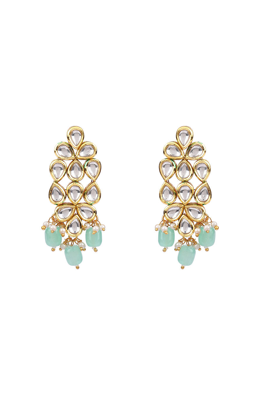 Gold Finish Mint Green Kundan Earrings