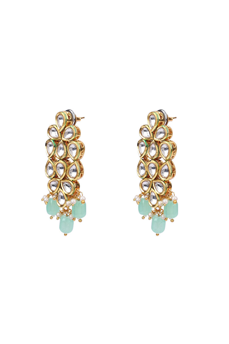 Gold Finish Mint Green Kundan Earrings