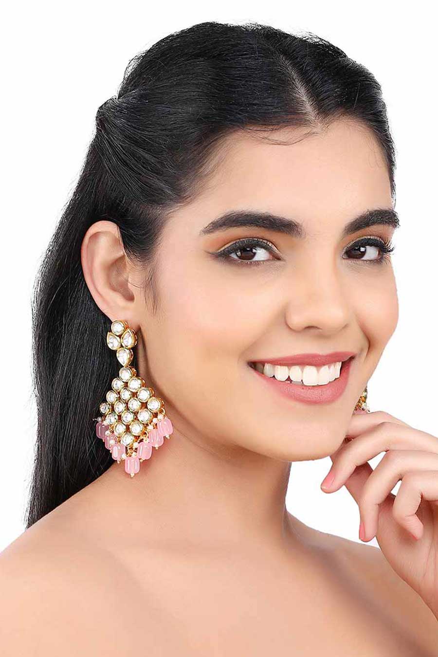 Gold Finish Pink Dangler Earrings