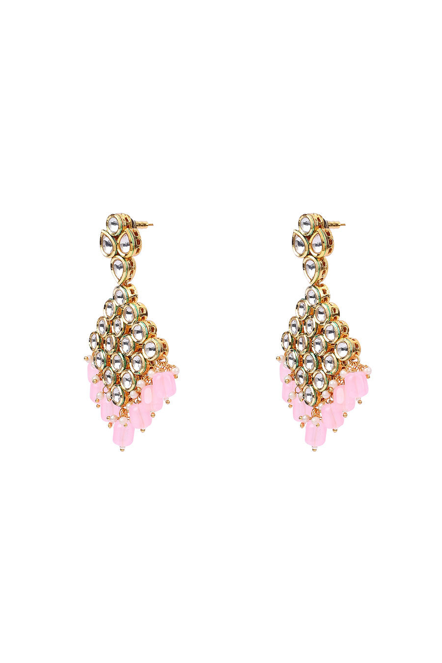 Gold Finish Pink Dangler Earrings
