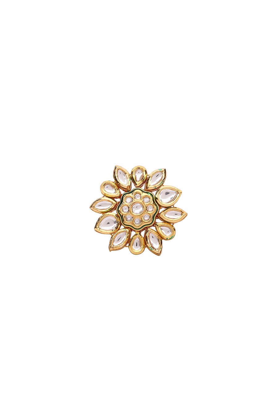 Gold Finish Floral Kundan Ring