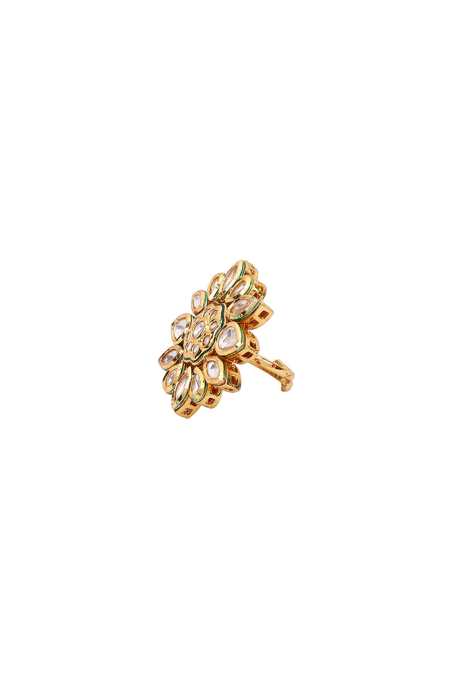 Gold Finish Floral Kundan Ring