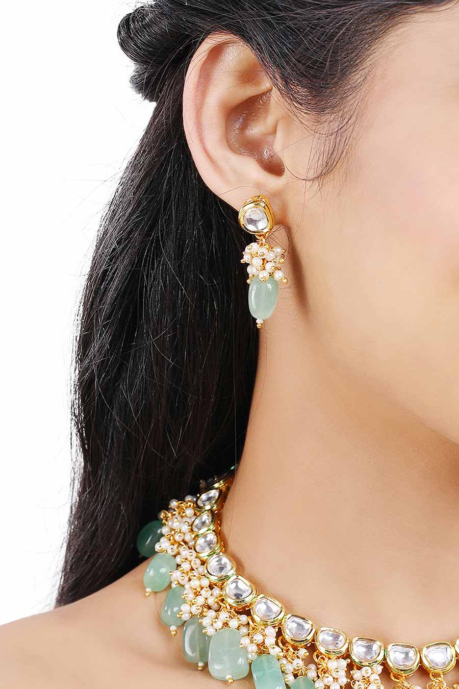 Gold Finish Kundan Choker Necklace & Earrings Set
