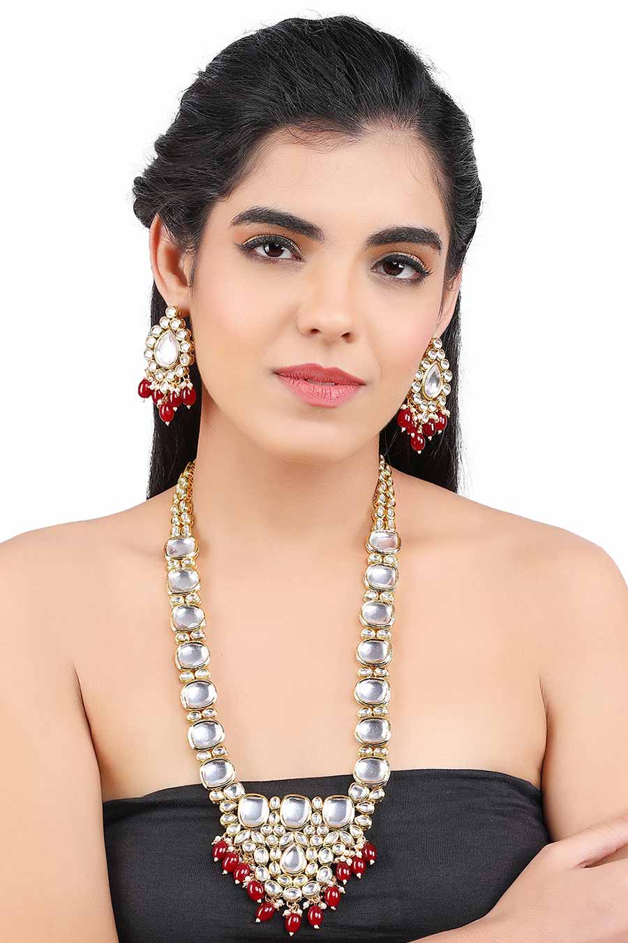 Gold Plated Two-Tone Finish Long Necklace & Earrings Set