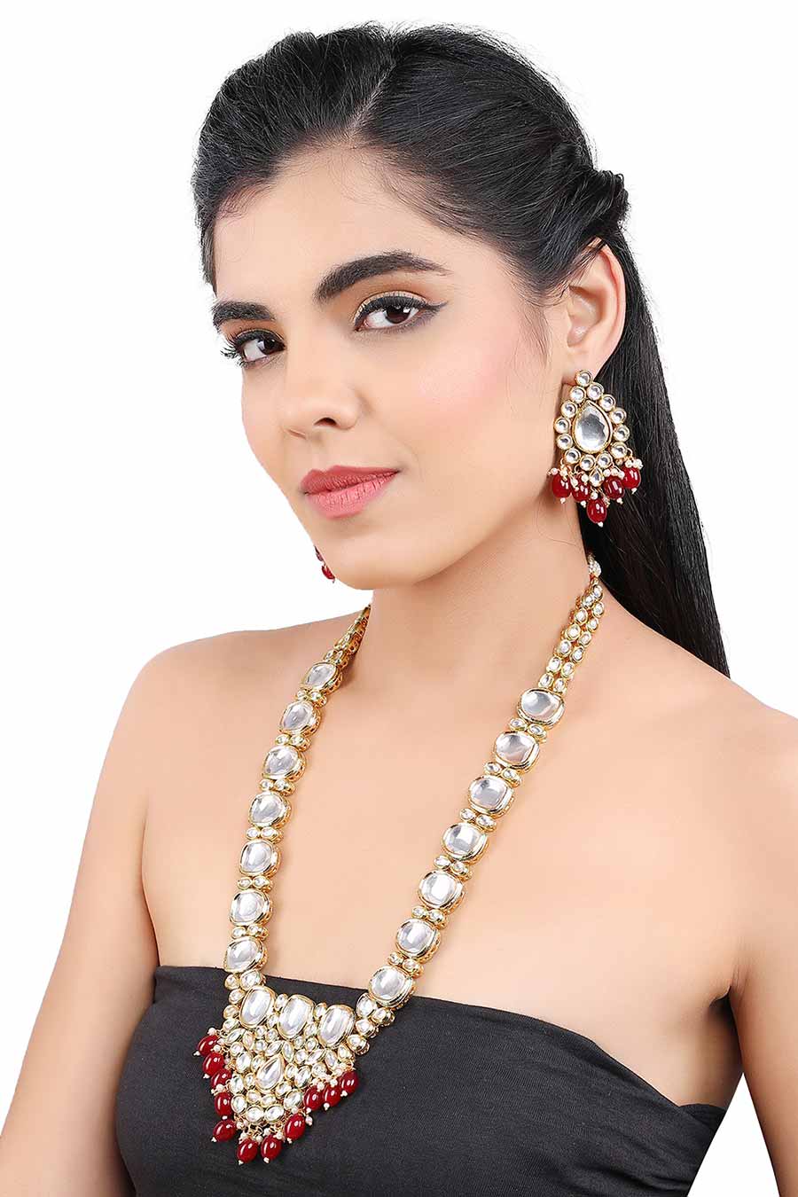 Gold Plated Two-Tone Finish Long Necklace & Earrings Set