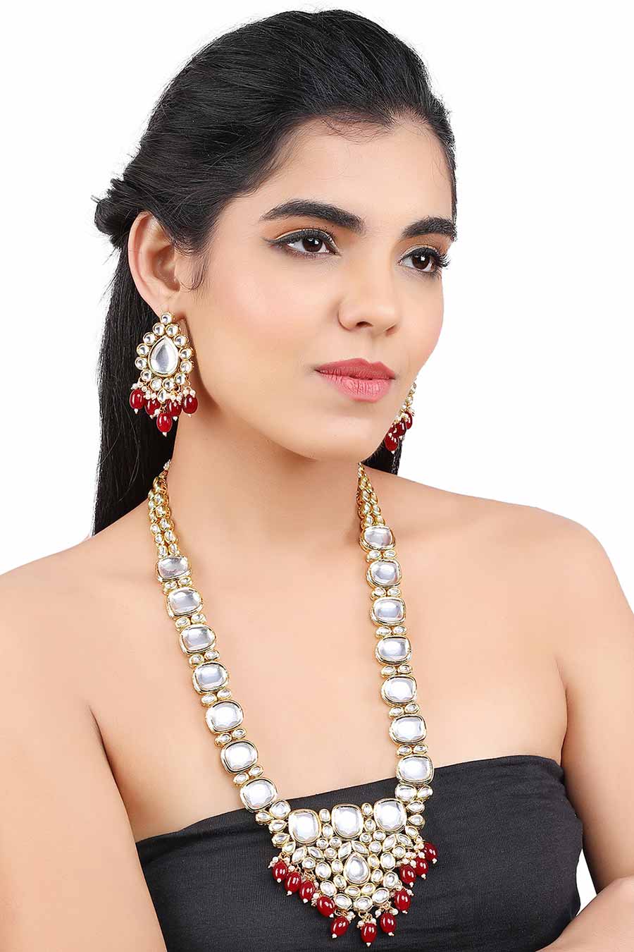 Gold Plated Two-Tone Finish Long Necklace & Earrings Set