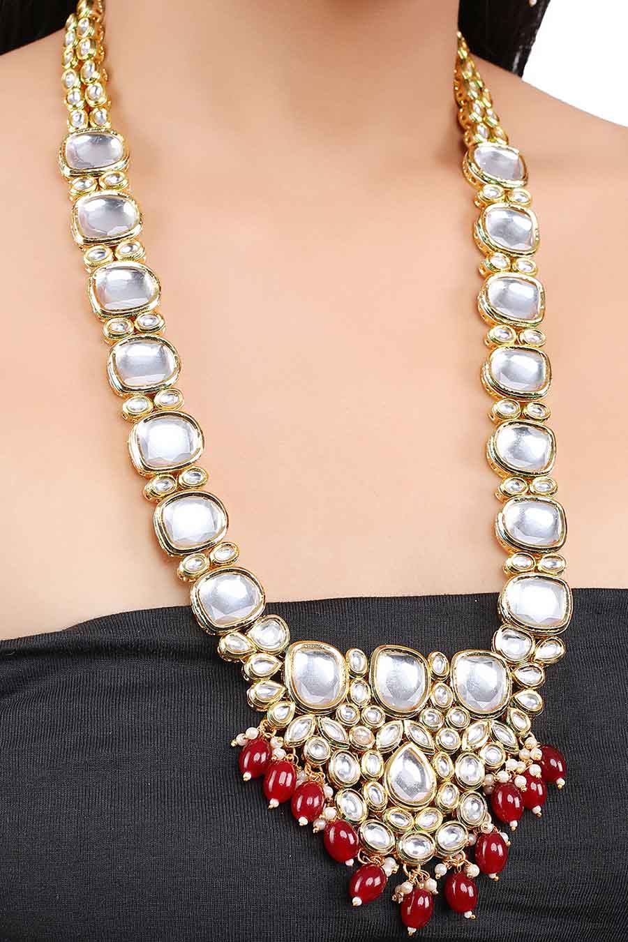Gold Plated Two-Tone Finish Long Necklace & Earrings Set