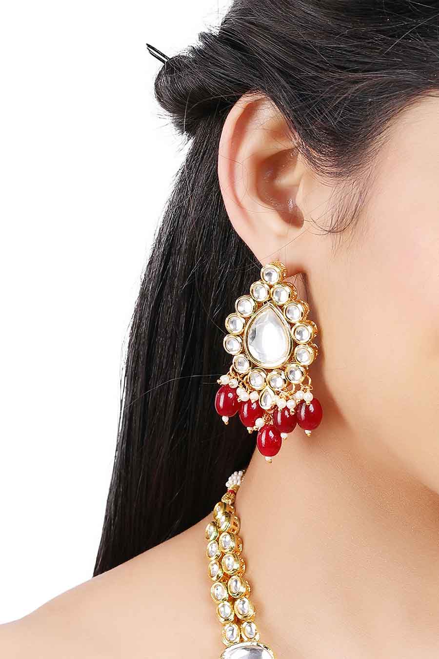 Gold Plated Two-Tone Finish Long Necklace & Earrings Set