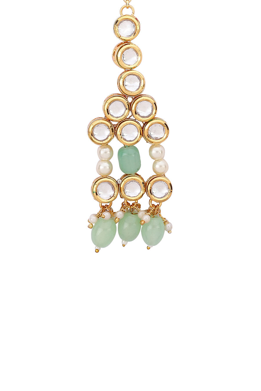 Gold Finish Kundan & Pearl Hangings Maang Teeka