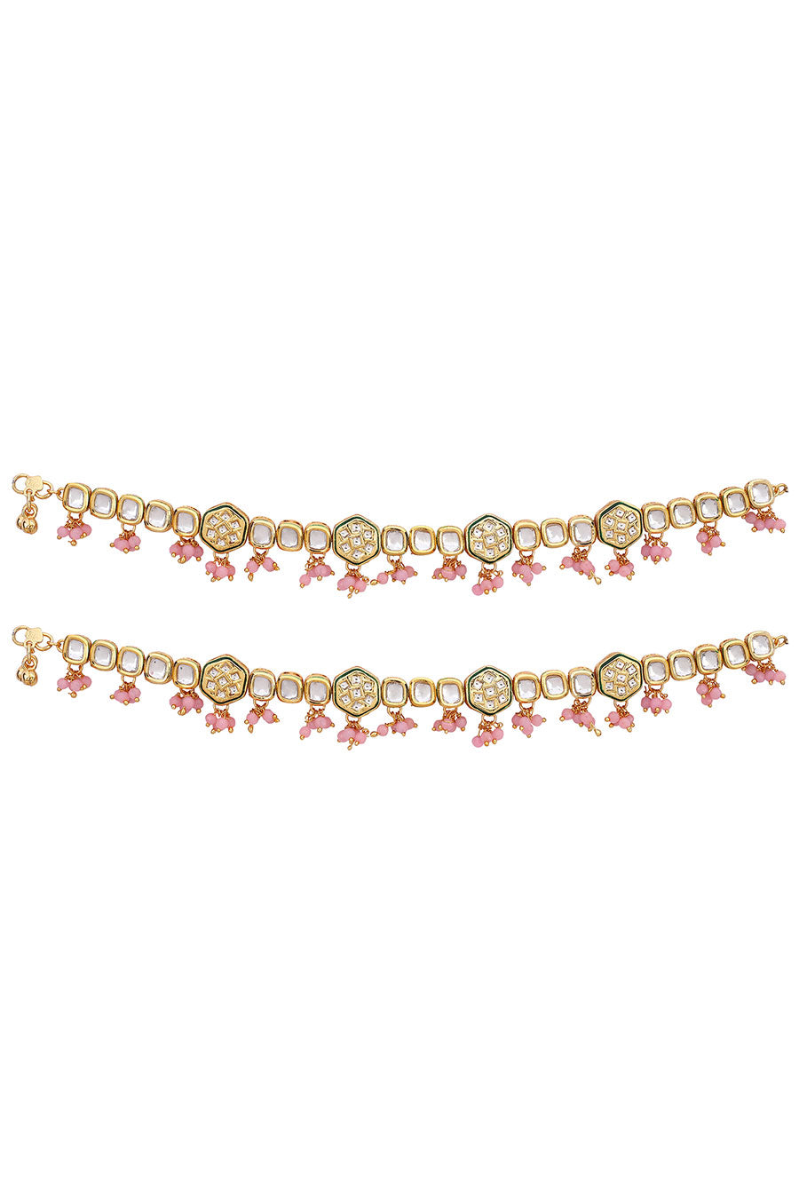 Gold Plated Kundan & Pearl Anklets (Set of 2)