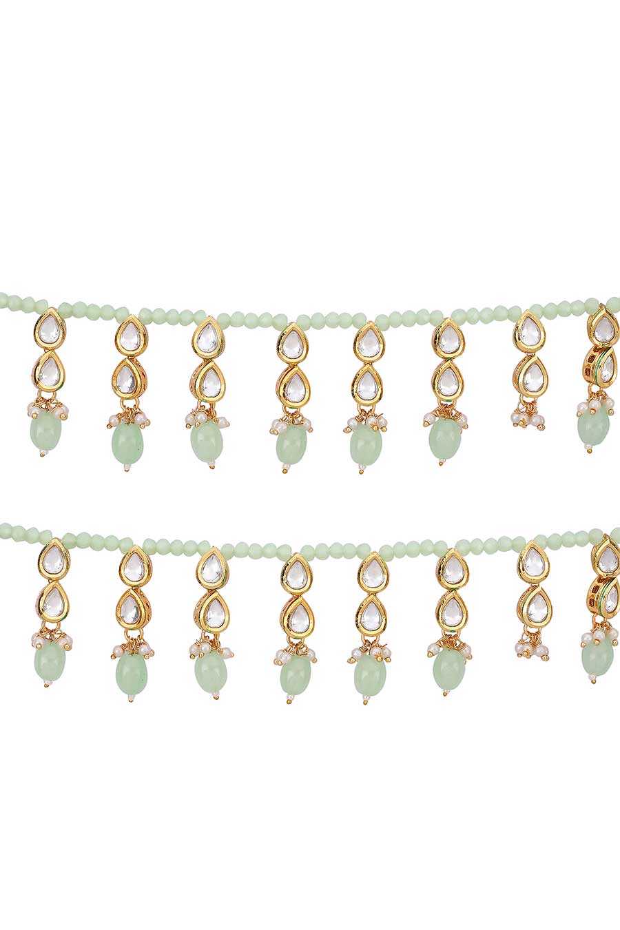 Gold Plated Kundan Stone & Beaded Anklets (Set of 2)
