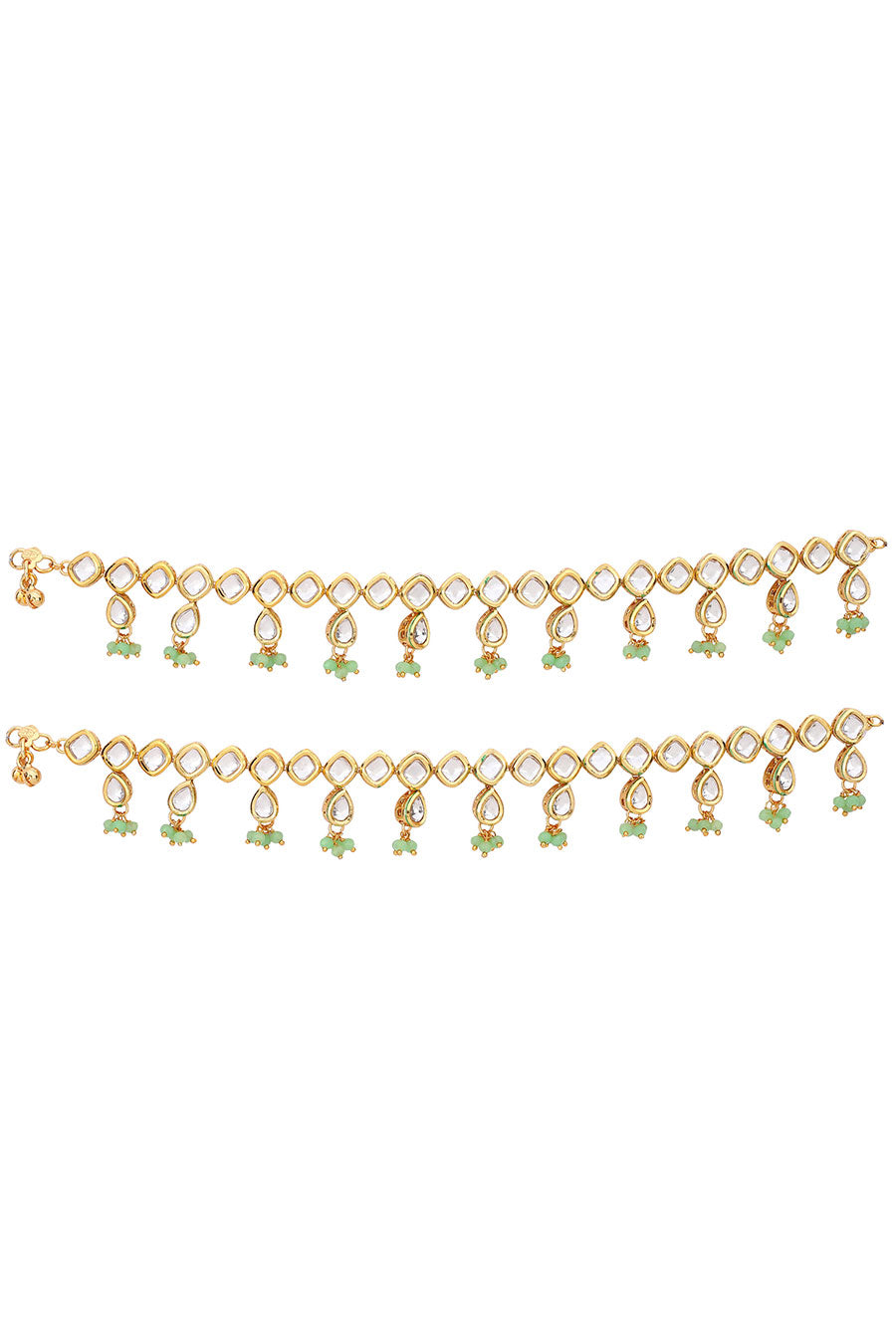 Gold Finish Kundan Drop & Moti Anklets (Set of 2)