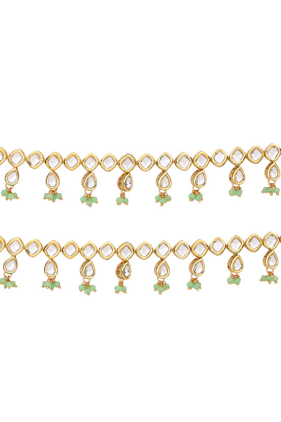 Gold Finish Kundan Drop & Moti Anklets (Set of 2)