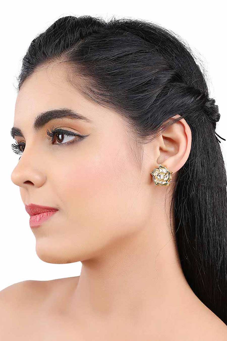 Gold Plated Kundan Floral Stud Earrings