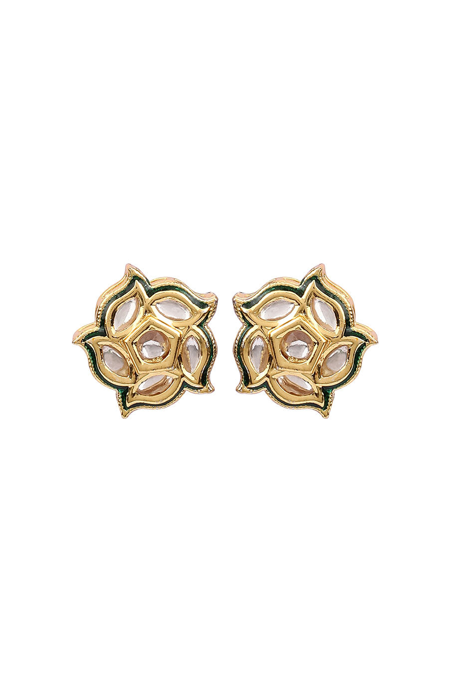 Gold Plated Kundan Floral Stud Earrings