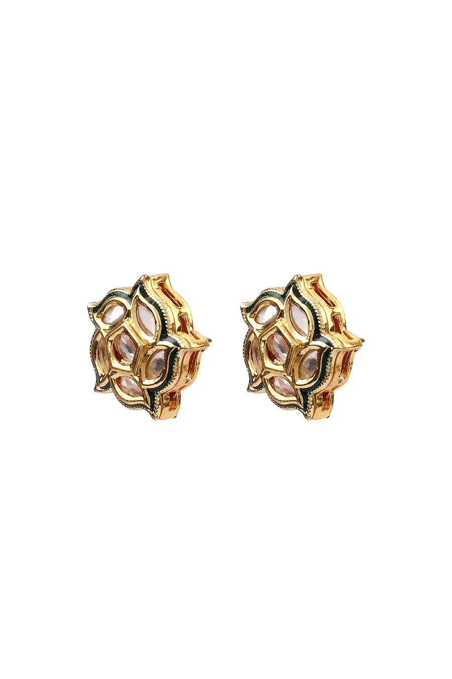 Gold Plated Kundan Floral Stud Earrings