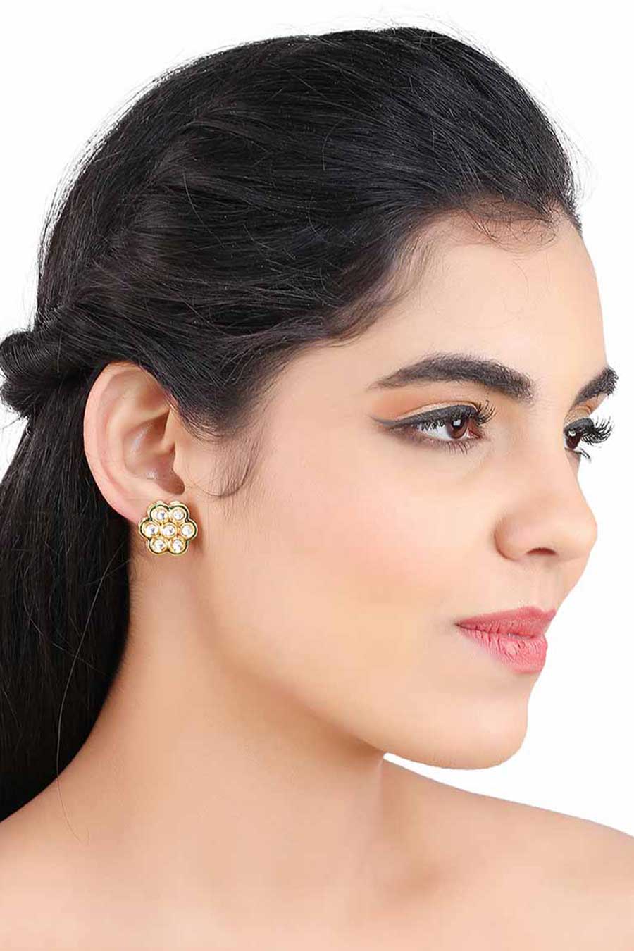 Gold Plated Kundan Stud Earrings