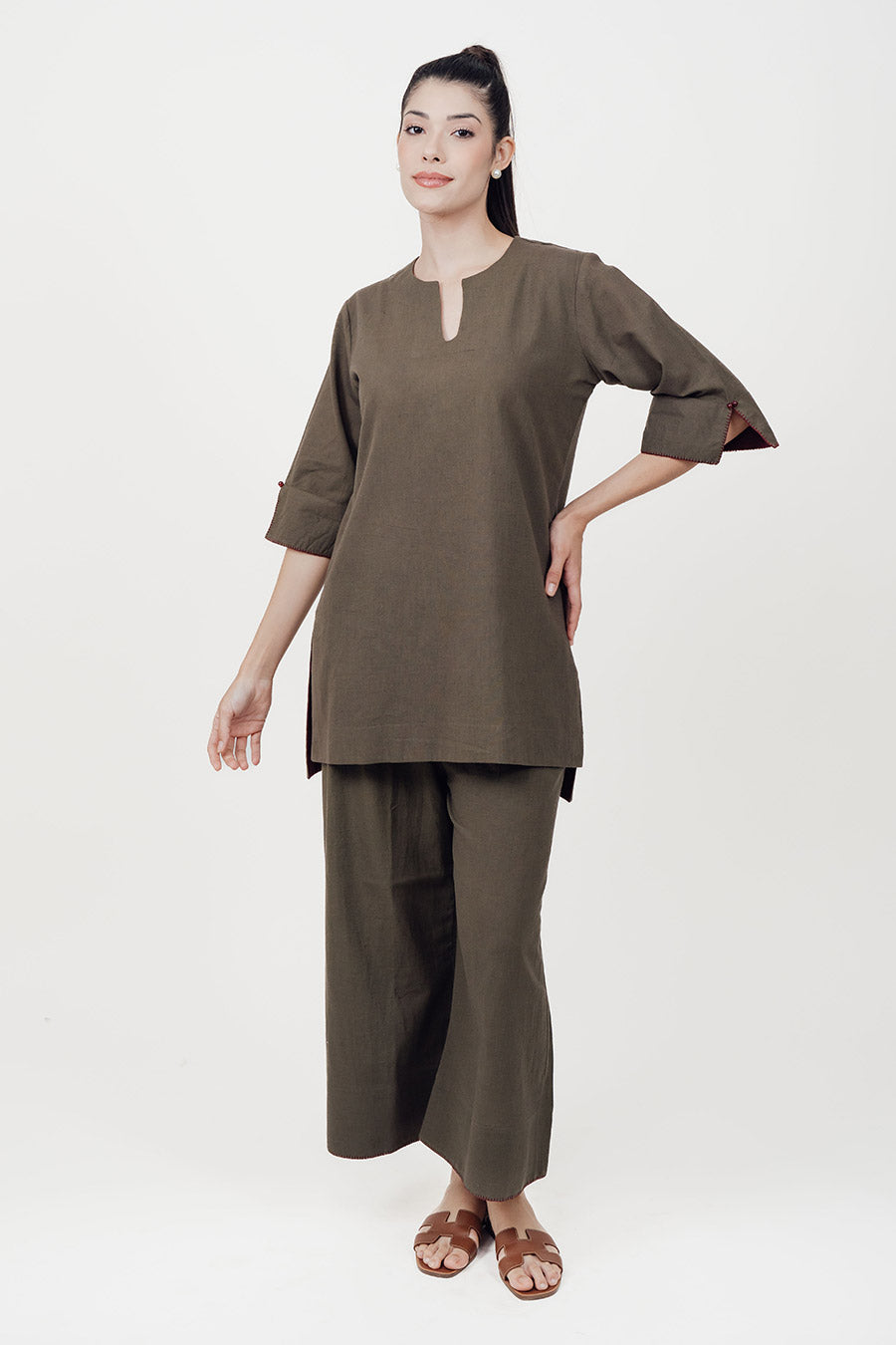 Ziya Olive Cotton Linen Co-Ord Set