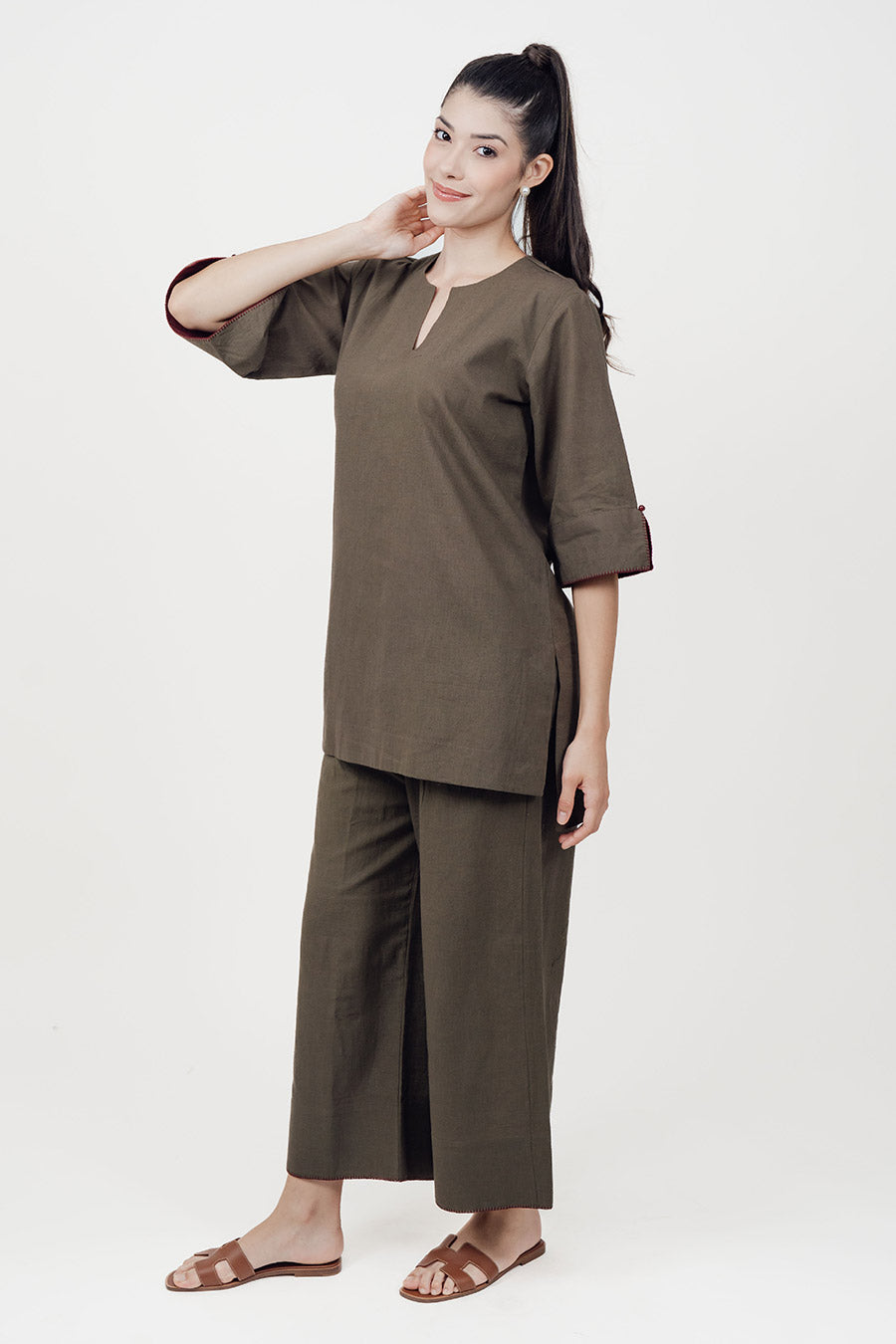 Ziya Olive Cotton Linen Co-Ord Set
