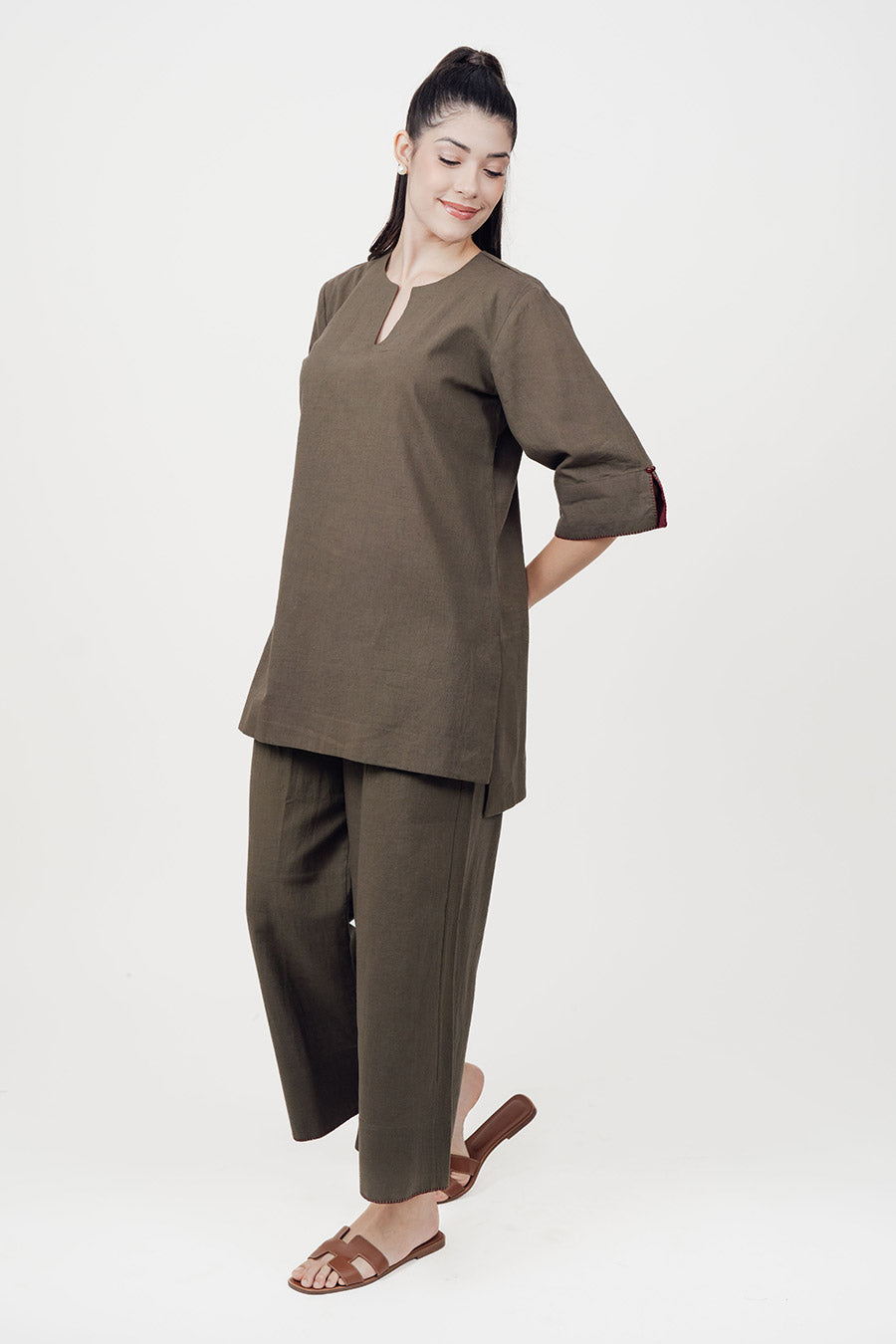 Ziya Olive Cotton Linen Co-Ord Set